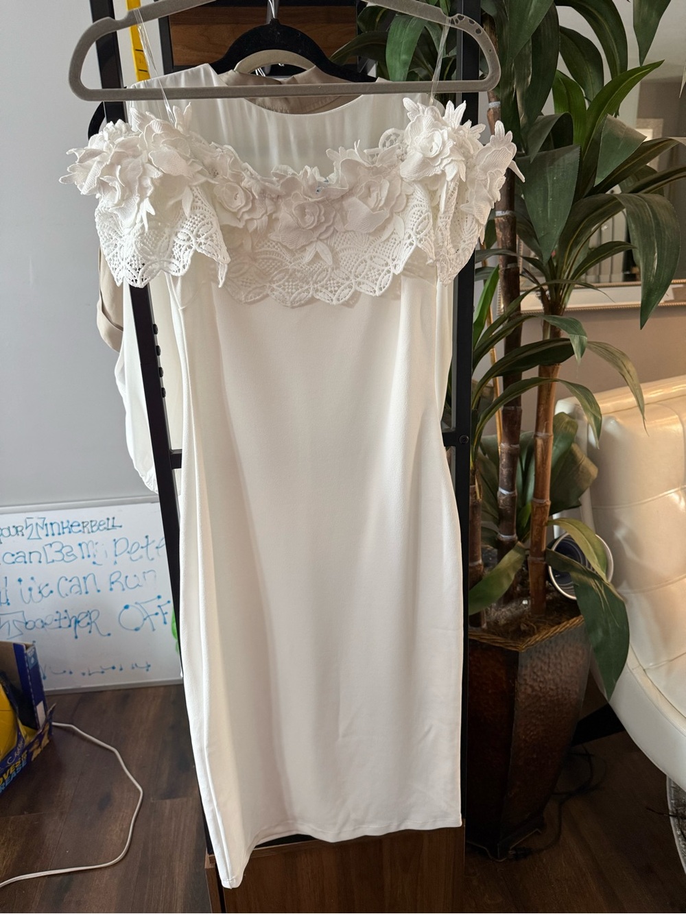 Fashion Nova Ivory Strapless Lace Applique Dress